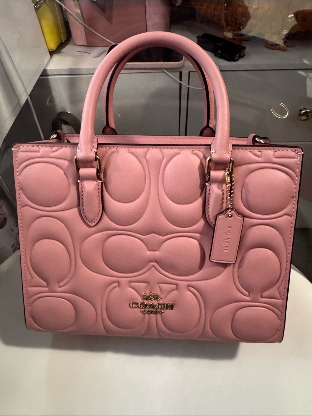 Coach Signature Leather Small Maggie Tote Pink Petal - Picture 1 of 4